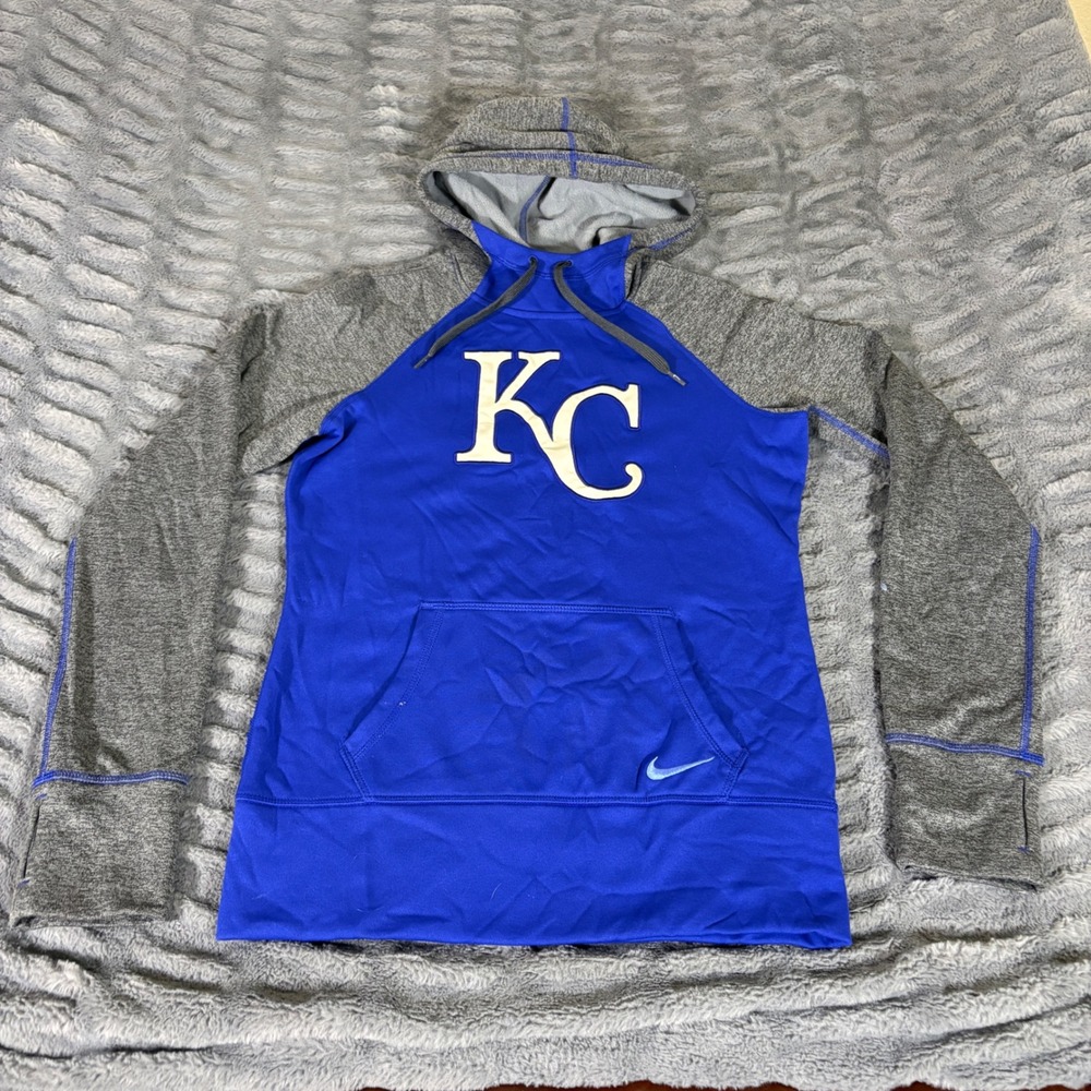 Nike MLB Kansas City Royals Therma-FIT Hoodie Blue Gray Womens Small AT454